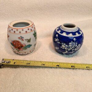 Set of Two Tiny Ginger Jars Floral Designs from China